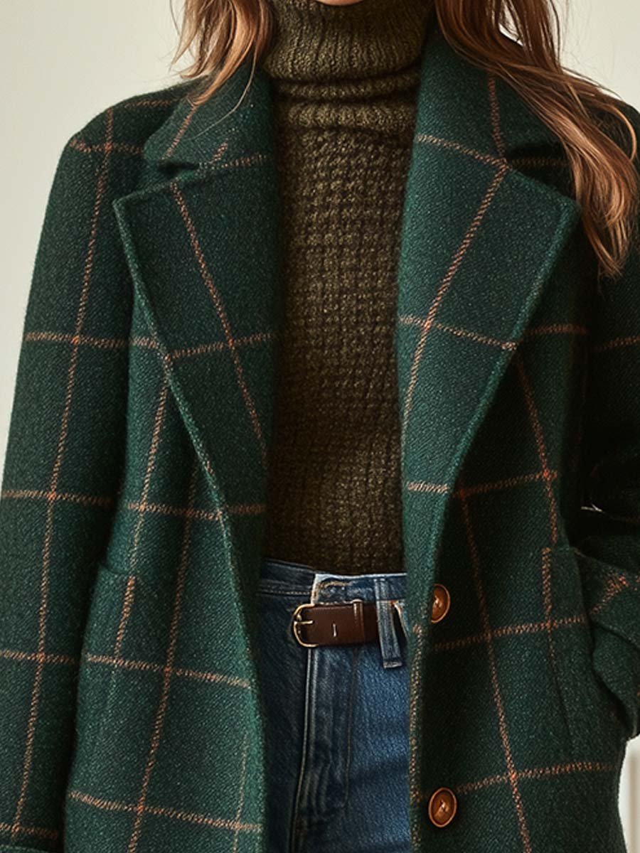 Lydia | Tweed Check Coat with Retro Lapels