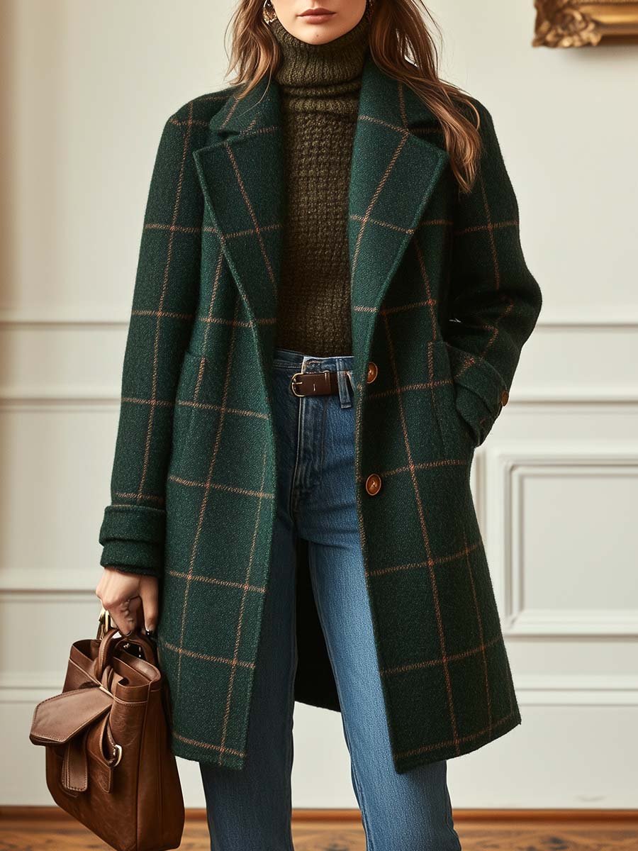 Lydia | Tweed Check Coat with Retro Lapels