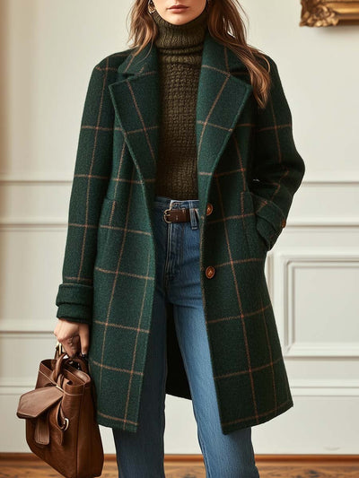 Lydia | Tweed Check Coat with Retro Lapels