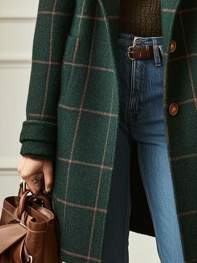 Lydia | Tweed Check Coat with Retro Lapels